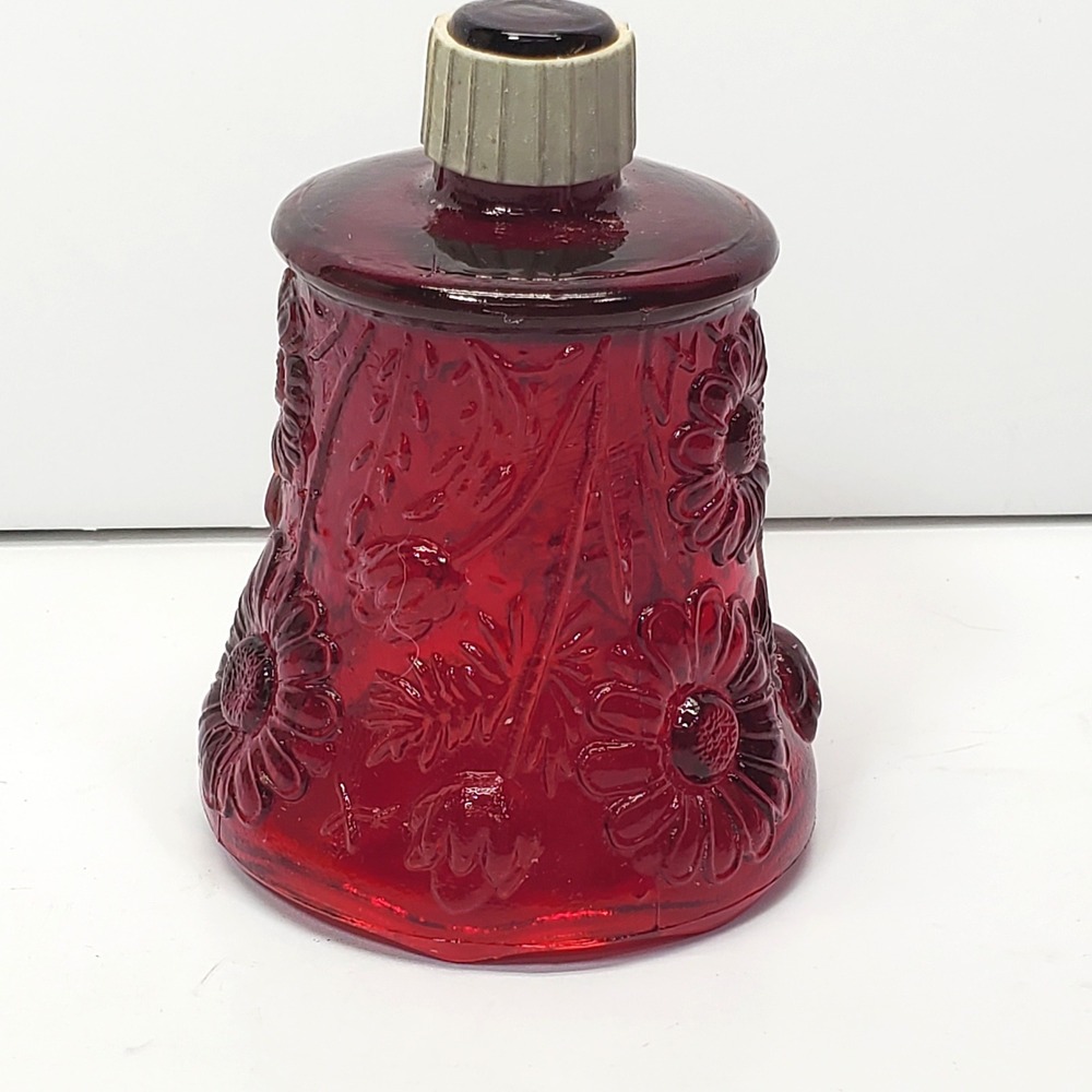 Vintage Glass Votive Cup Red Daisy Floral Embossed Peg Candle Holder W Gripper